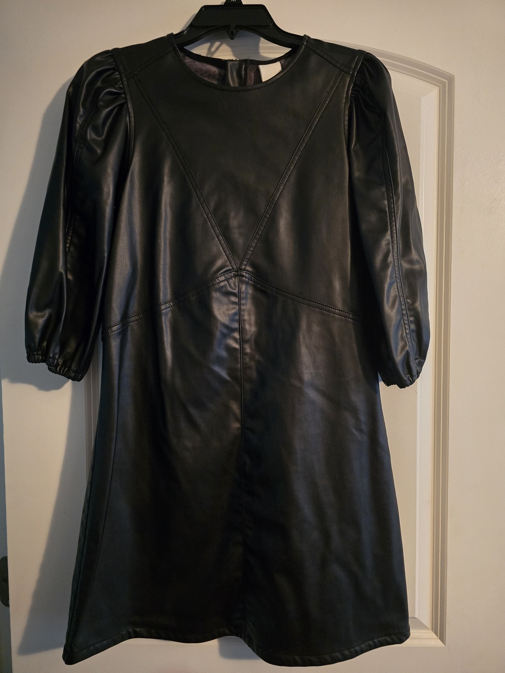 H&M Black Faux Leather Puff-Sleeve Mini Dress